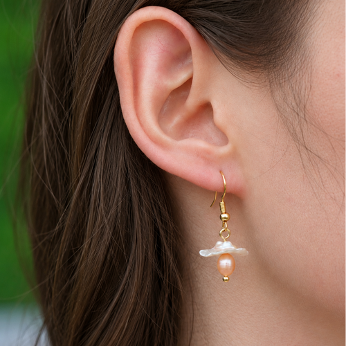 Cloche Pearl Drop Earrings worn on model