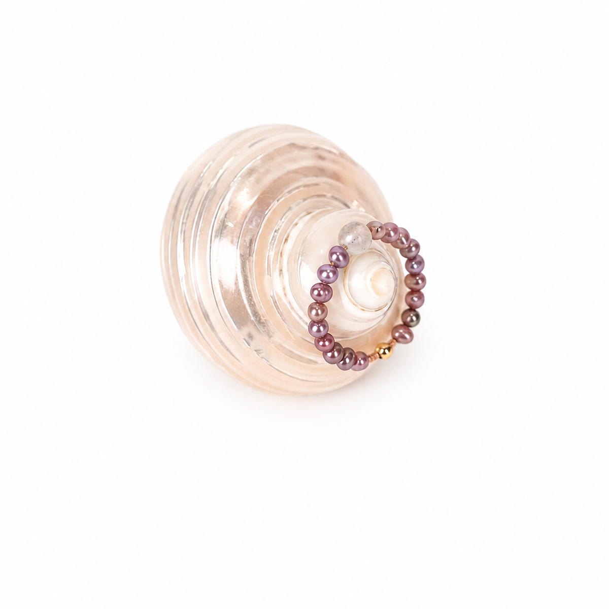 Lunéa freshwater pearl and gray moonstone ring with Gold Plated detail